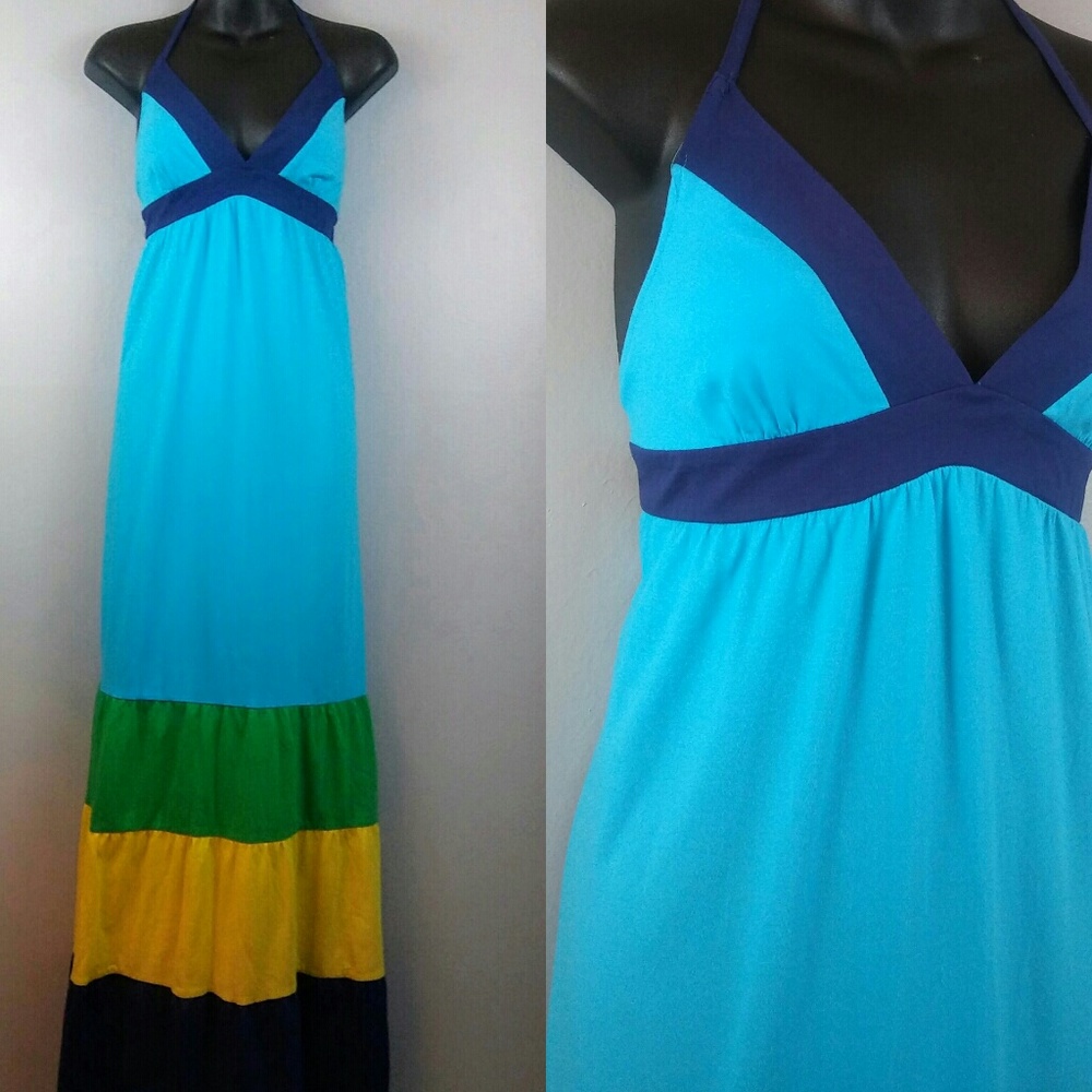 NWT Roxy color block maxi halter dress sz.L